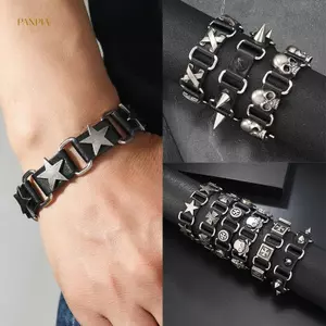 PNPIA- Goth Vintage Da PU Vòng Tay Nam Nữ Punk Gai Đinh Tán Chữ Thập Vòng Tay Phụ Kiện Trang Sức