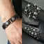 PNPIA- Goth Vintage Da PU Vòng Tay Nam Nữ Punk Gai Đinh Tán Chữ Thập Vòng Tay Phụ Kiện Trang Sức