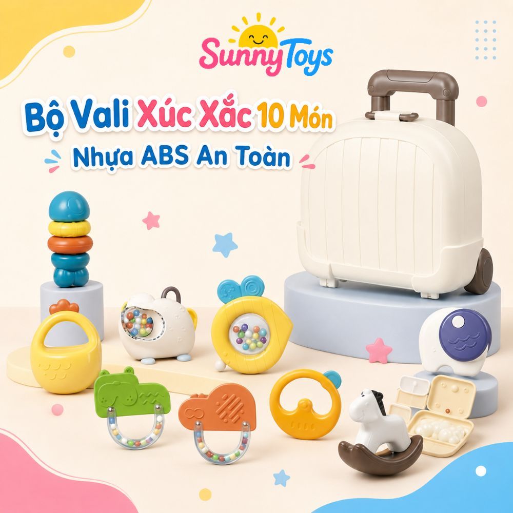 Vali Lục Lạc Gặm Nướu 10 Món SunnyToys - Đồ Chơi Sơ Sinh Cho Bé Cầm Nắm, Lắc Vui Tai