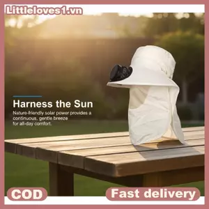 Littleloves1 Mũ quạt sạc vành rộng Mũ chống nắng UV có nắp Ne Nắp luồng khí thoáng khí để đi xe đạp ngoài trời và đi bộ đường dài VN