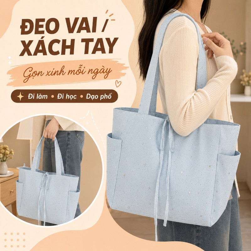 Túi Tote Canvas Sao Lấp Lánh - Tuyên Ngôn Thời Trang Cá Tính, Phong Cách Hàn Quốc Trẻ Trung, Đi Học Đi Làm Đều Chất