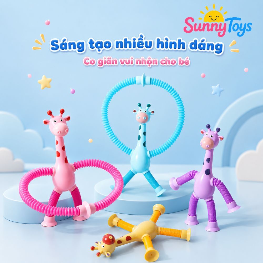 Bộ Hươu Cao Cổ Lò Xo 4 Con SunnyToys - Kéo Giãn, Phát Sáng LED Cho Bé Vui Chơi