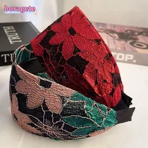 Băng đô rộng BORAGETE, Băng đô ren chống trượt hoa, Băng đô lông rộng thời trang có răng đơn giản hàng ngày