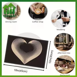 Bộ 1 / 2 / 4 món SWEET, Thảm lót bàn đơn giản, Thảm trải bàn hình chữ nhật bằng vải lanh 12x18 Inch, Thiết kế hình trái tim, Trang trí kỷ niệm, Đế lót ly theo chủ đề tình yêu lãng mạn. n