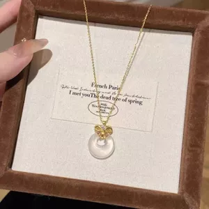 Nơ Vàng Khóa An Toàn Vòng Cổ Nữ Mới Phong Cách Trung Hoa Băng Trong Suốt Chalcedony Công Chúa Khóa Epoxy Xương Đòn Dây Chuyền Vòng Cổ 26.3.22