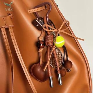 VRZ Y2k Vintage Da Nâu Nơ Trái Tim Mặt Dây Chuyền Thời Trang Tennis Móc Khóa Ins Bện Dây Móc Khóa Dành Cho Nữ Túi Mặt Dây Chuyền Quyến Rũ HOT