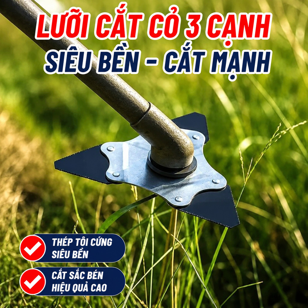 Lưỡi Cắt Cỏ 3 Cạnh Răng Cưa Mangan Siêu Bền Lỗ 25.4mm Tự Mài Sắc Bén Dùng Cho Máy Cắt Cỏ