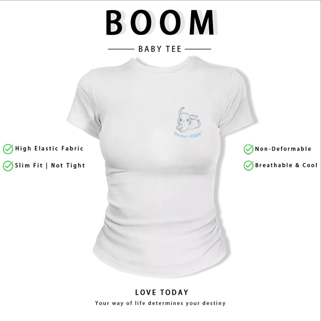 BOOM Áo Baby Tee Nữ Cotton Ôm Body-Áo Thun Ngắn Tay Y2K In Hình PhongCách Mùa Hè, Cổ Tròn Hàng Đầucách hàn quốc phong302