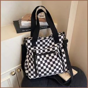 SQ11 Túi tote ca rô mới dành cho nữ sức chứa lớn giản dị đơn giản dành cho học sinh đi lại túi đeo chéo