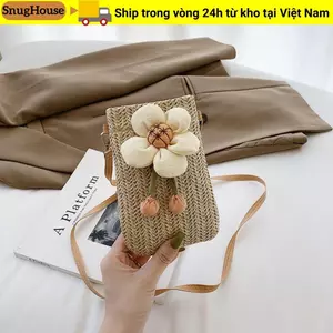 Túi Messenger SNUGHOUSE, Túi đeo vai Mini bằng rơm dệt, Ví đựng tiền xu đi biển trên điện thoại di động