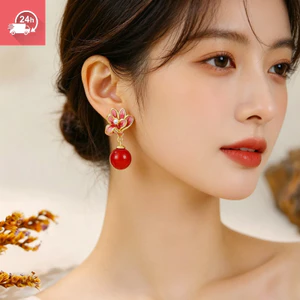 Kim bạc với bông tai trang trí hoa cao cấp tráng men Trung Quốc mới