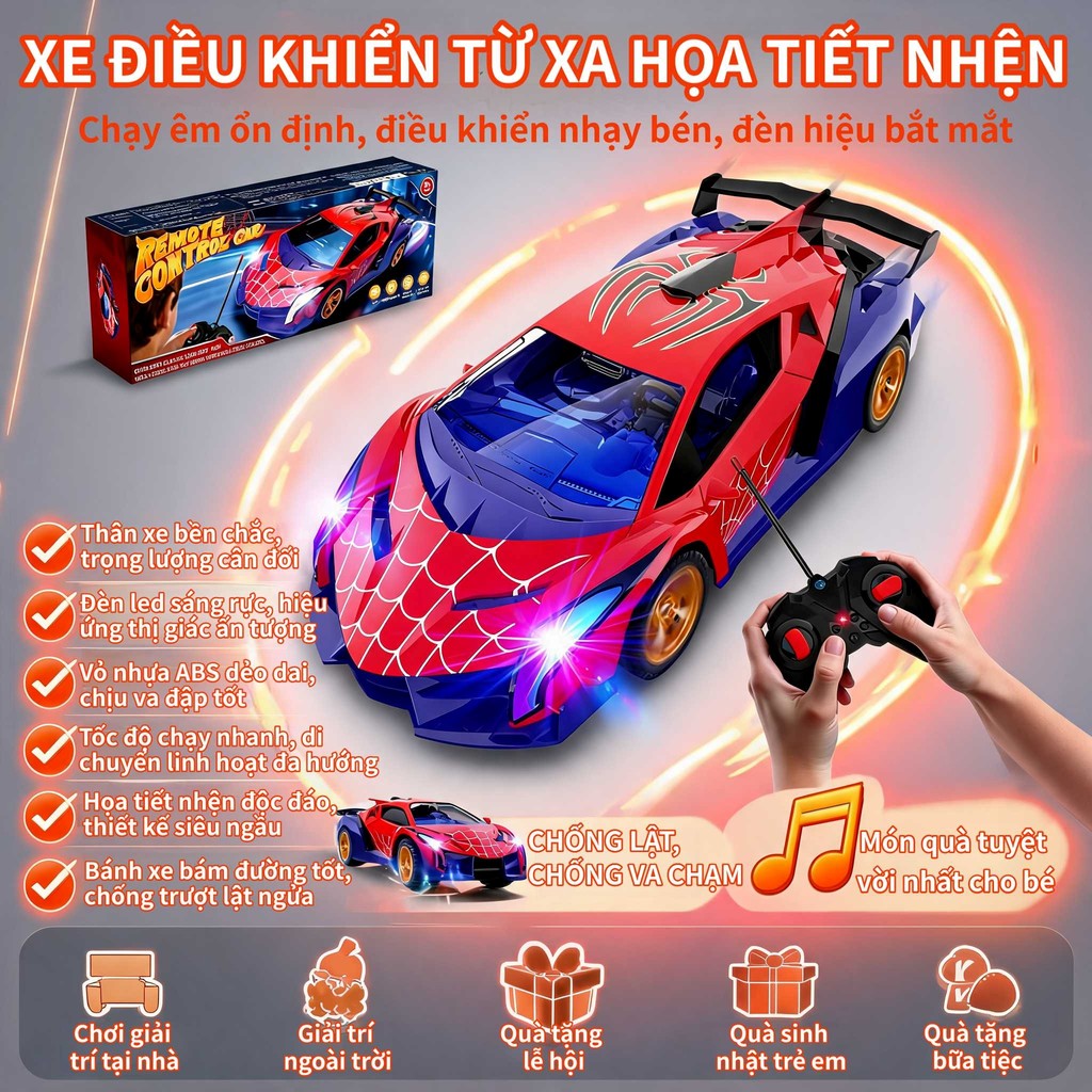 Mô hình xe siêu ô tô Người Nhện điều khiển từ xa tay cầm dễ dùng cho người mới Quà sinh nhật bé trai