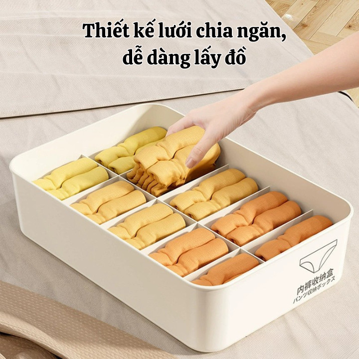 Hộp Đựng Đồ Lót, Tất Vớ Chia Ngăn Có Nắp Chống Bụi HOMIE, Khay Đựng Đồ Đa Năng Chia Ngăn Gọn Gàng