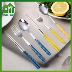SWEET 3 Chiếc Thép Không Gỉ Di Động Sinh Viên Bộ Đồ Ăn Ngoài Trời Hộp Du Lịch Thìa Nĩa Chopstis Bộ Quà Tặng Người Lớn Cutler n