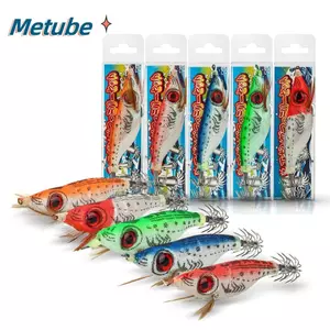 Jig mực METUBE, Mồi mực phát sáng Wobbler, Móc tôm bằng gỗ cứng 5 màu hiệu quả để câu cá