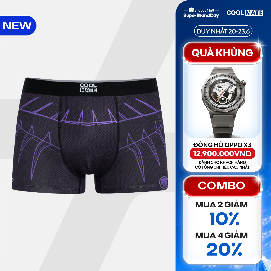 [MUA 4 GIẢM 20%][BST MARVEL]Quần lót nam Trunk Black Panther, Quần sịp chiến binh báo đen mềm mại Coolmate