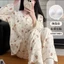 Bộ Đồ Ngủ Mùa Xuân Và Mùa Thu Nóng Với Đệm Ngực Quần Dài Tay Cho Nữ Áo Mặc Nhà Phong Cách Trung Quốc Rộng Rãi