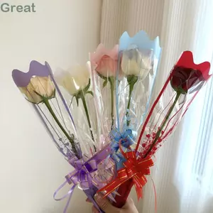 GREA 50 Túi Đựng Hoa, Tay Hoa Hồng Đơn Chống Thấm Nước Trong Suốt, Bao Bì Hoa Sọc Bao Bì Chất Liệu Hoa
