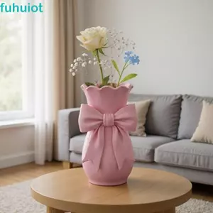Hộp đựng hoa FUHUIOT, Bình hoa nơ màu hồng thiết kế xoắn trang trí, Bình hoa khô in 3D phong cách thanh lịch sáng tạo Phòng ngủ