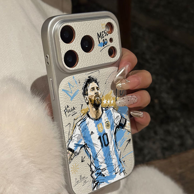 Ốp lưng iPhone Họa tiết da mạ phong cách Argentina số 10 Messi iPhone 17 16 15 14 13 12 11 Pro Max Plus Max