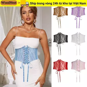 Thắt lưng Corset ren WOODNEST, Thắt lưng thêu hoa bằng da PU lụa co giãn, Thắt lưng cơ thể giảm béo co giãn rộng trang trí thời trang dành cho nữ Cô gái cô dâu
