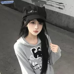 Bluelover Nữ Tai Mèo Bông Tai Bông Tai Gothic Gothic Gothic Gothic Beret Y2K Bé Gái Steampunk Punk Dây Kéo Handmade Mũ Chống Nắng Mới