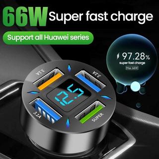 Bộ sạc ô tô 4 cổng USB 66W, sạc nhanh USB3.0 100W, màn hình LED kỹ thuật số, an toàn, tốc độ cao, dành cho iOS/Android.