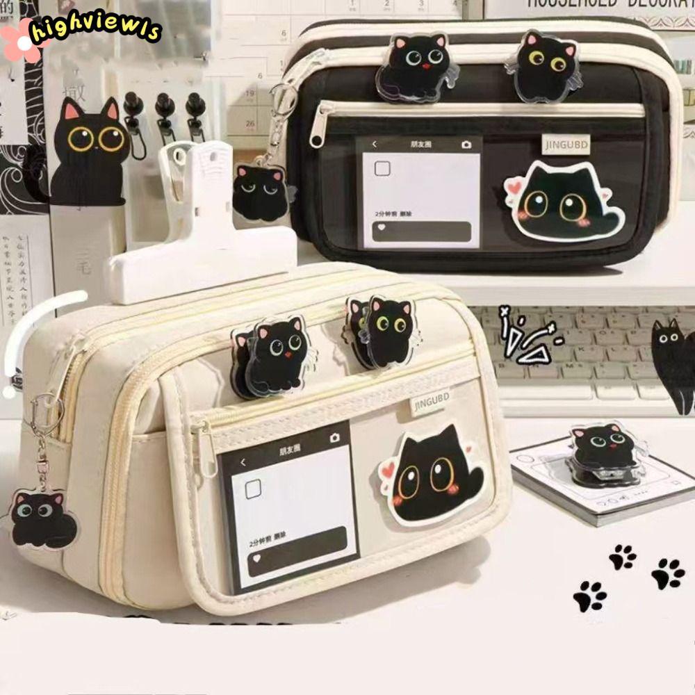 Bút Chì HIGHVIEWLS, Túi Đựng Bút Dung Tích Lớn PVC + Canvas, Túi Văn Phòng Phẩm Trong Suốt Di Động Sáu Lớp Chất Lượng Cao Quà Tặng Học Sinh