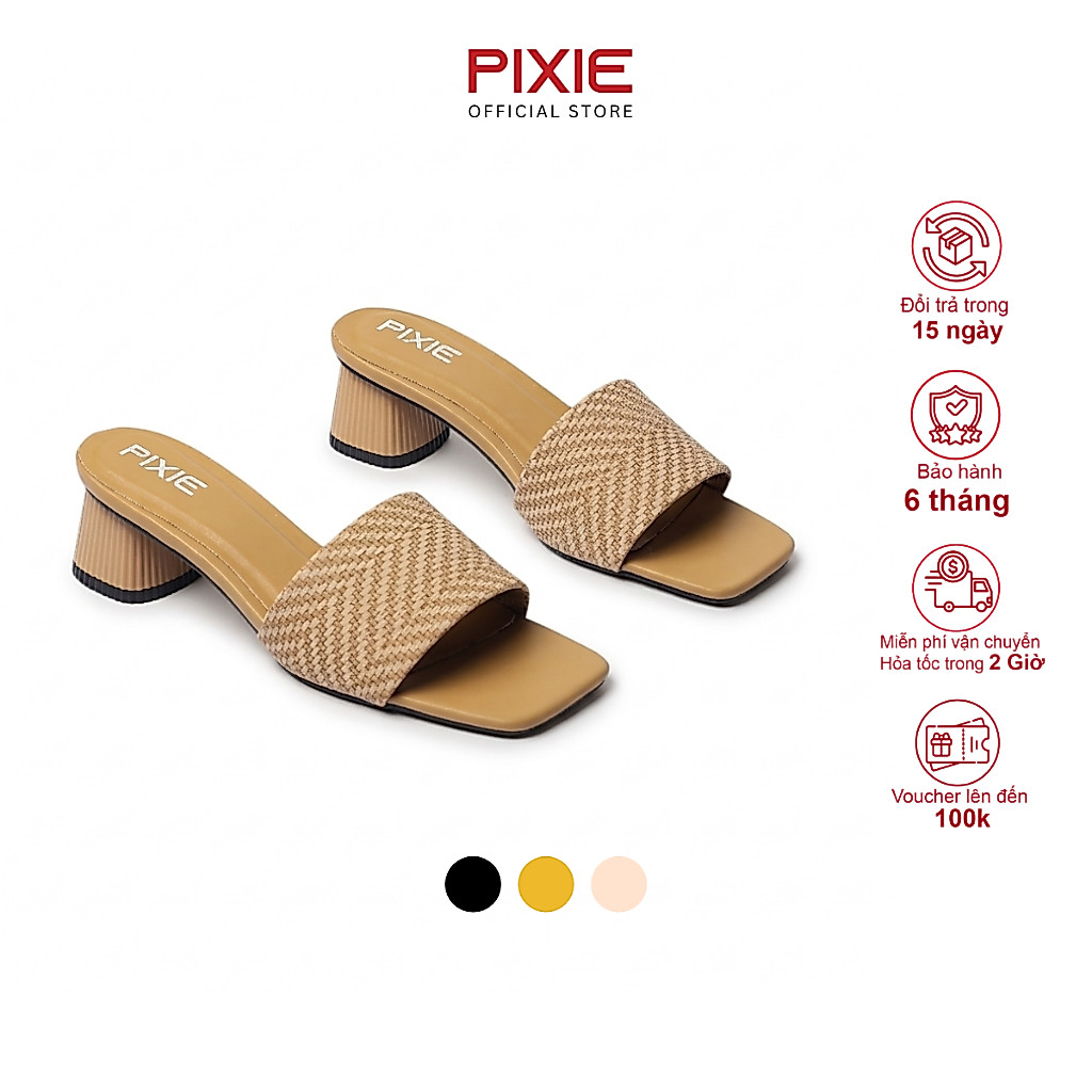 Guốc Cao Gót 5cm Nữ Kiểu Kẻ Ngang Pixie E117