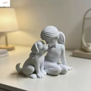 Tượng chó và bé gái ZENZON, Tượng chó để bàn dễ thương in 3D, Trang trí sáng tạo Tượng chó thủ công Sử dụng máy tính để bàn
