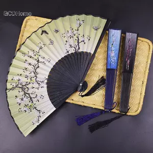 GCDHome Tre Trung Quốc Nhật Bản Gấp Quạt sel Elegent Nữ Quạt Phong Cách Vintage Gấp Quạt Lụa Tay Quạt Dự Tiệc Quà Tặng Nghệ Thuật Thủ Công HOT