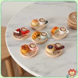 Thu Nhỏ Nhà Búp Bê Cà Phê Bánh Ngọt Bộ Thực Phẩm Hiển Thị Thực Tế Khay Phụ Kiện Cho Nhà Búp Bê Bộ Sưu Tập Đồ Trang Trí DIY