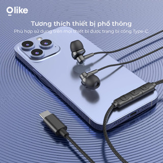 Olike E100C Tai Nghe Có Dây Type C Nhét Tai Chống Ồn Âm Bass Cho iPhone OPPO Xiaomi Samsung Laptop Tablet