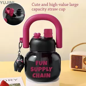 YUJUNI 800 ml Chai Nước, Cốc Sữa Nước Uống Đôi Dung Tích Lớn, Di Động Sáng Tạo Có Nắp Sippy Bubble Tea Coffee Drinkware Ấm Siêu Tốc