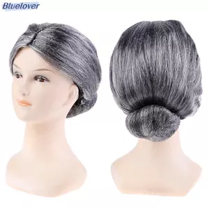 Bluelover Bà Già Bà Bà Nội Xám Tóc Giả Bun Tóc Lớn Mẹ Lạ Mắt Đầm Trang Phục Mới