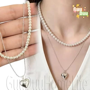 Vòng cổ mặt dây chuyền hình trái tim ngọc trai hai lớp - Phụ kiện trang sức - Vòng cổ lãng mạn xếp chồng lớp - Y2K, Ngọt ngào - dành cho nhạc dự tiệc Mặc hàng ngày / Giao hàng miễn phí
