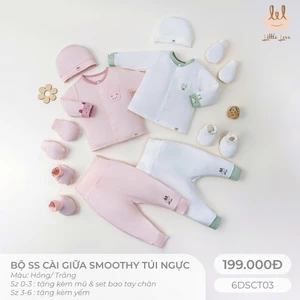 Bộ sơ sinh cài giữa vải sợi tre Littlelove[ Siêu Mềm, Mát, Mịn Co Dãn Và Thấm Hút Mồ Hôi Tốt] Size 0M -6M (6DSCT03)
