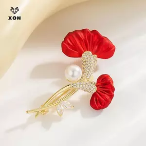 Trâm cài hoa đỏ sang trọng dành cho nữ Chân hoa độc đáo Trang sức dự tiệc thông thường Phụ kiện trang trí thời trang mới Quà tặng ngày của mẹ [Mina]