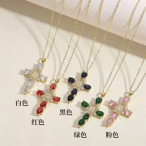 Mùa Thu 2025 Phong Cách Mới Chữ Thập Thép Titan Vòng Cổ Thời Trang Kẻ Sọc Tinh Tế Zircon Đồng Mặt Dây Chuyền Thép Titan Dây Chuyền Trang Sức 2026-6-26