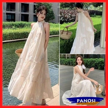 Váy yếm voan thêu hoa dáng maxi váy cổ yếm dáng dài đi biển hot hit mùa hè V235-PANOSI