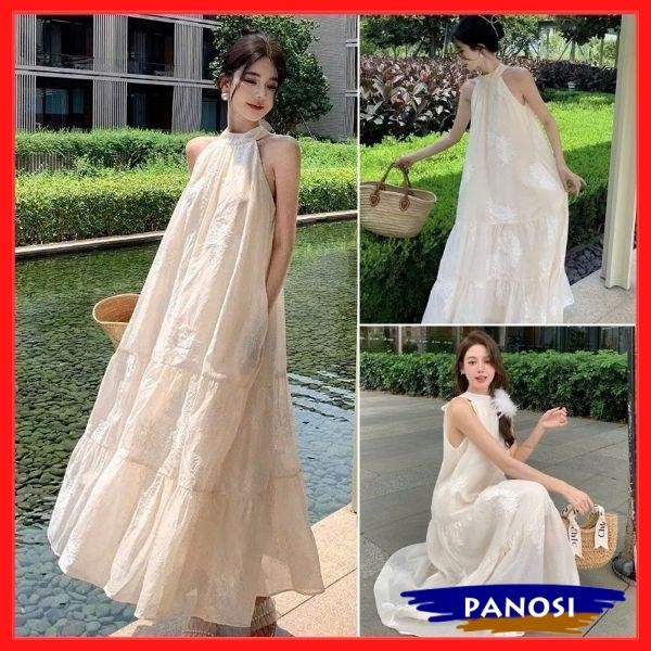 Váy yếm voan thêu hoa dáng maxi váy cổ yếm dáng dài đi biển hot hit mùa hè V235-PANOSI