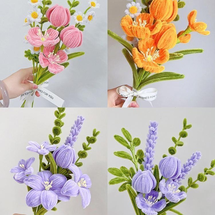 Tím Twist Stick Bó Hoa Handmade diy Chất Liệu Gói Hoa Tulip Lily Poppies Giữ Bảo Quản Bộ Hoa 46XP