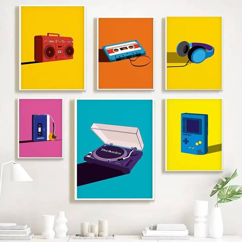 Pop Art Retro thập niên 80 Cassette Băng Poster Ghi Sàn Nhạc Tranh Canvas Vintage Treo Tường Nghệ Thuật Hình Ảnh Cho Phòng Khách Trang Trí Nhà