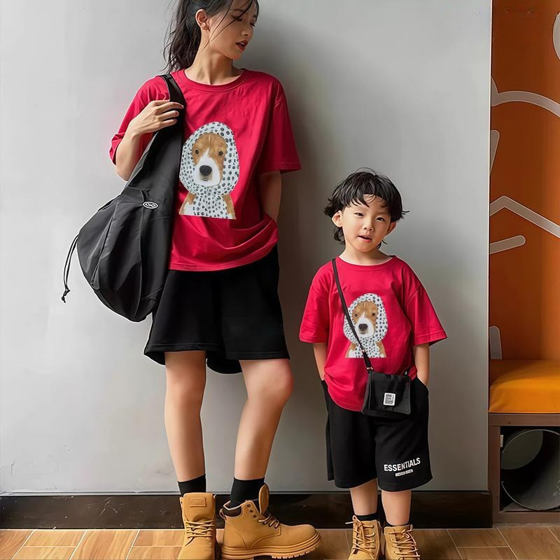 Bộ Gia Đình Mẹ Áo Trẻ Em cotton Tay Ngắn Cổ Tròn Áo Thun Thời Trang Mùa Hè DOG 2025