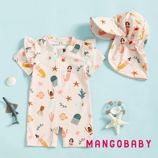 MG-Toddler Girls Rash Guard Đồ bơi Playsuits Tay ngắn Nàng tiên cá / Vỏ In Đồ tắm trẻ em có nắp bơi