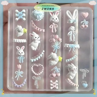 ZMONH Ren Nơ Thỏ 3D Khuôn Silicon Móng Tay Nghệ Thuật Trang Trí Móng Tay DIY Thiết Kế Móng Tay Silicon Mẫu Móng Tay Khuôn Móng Tay