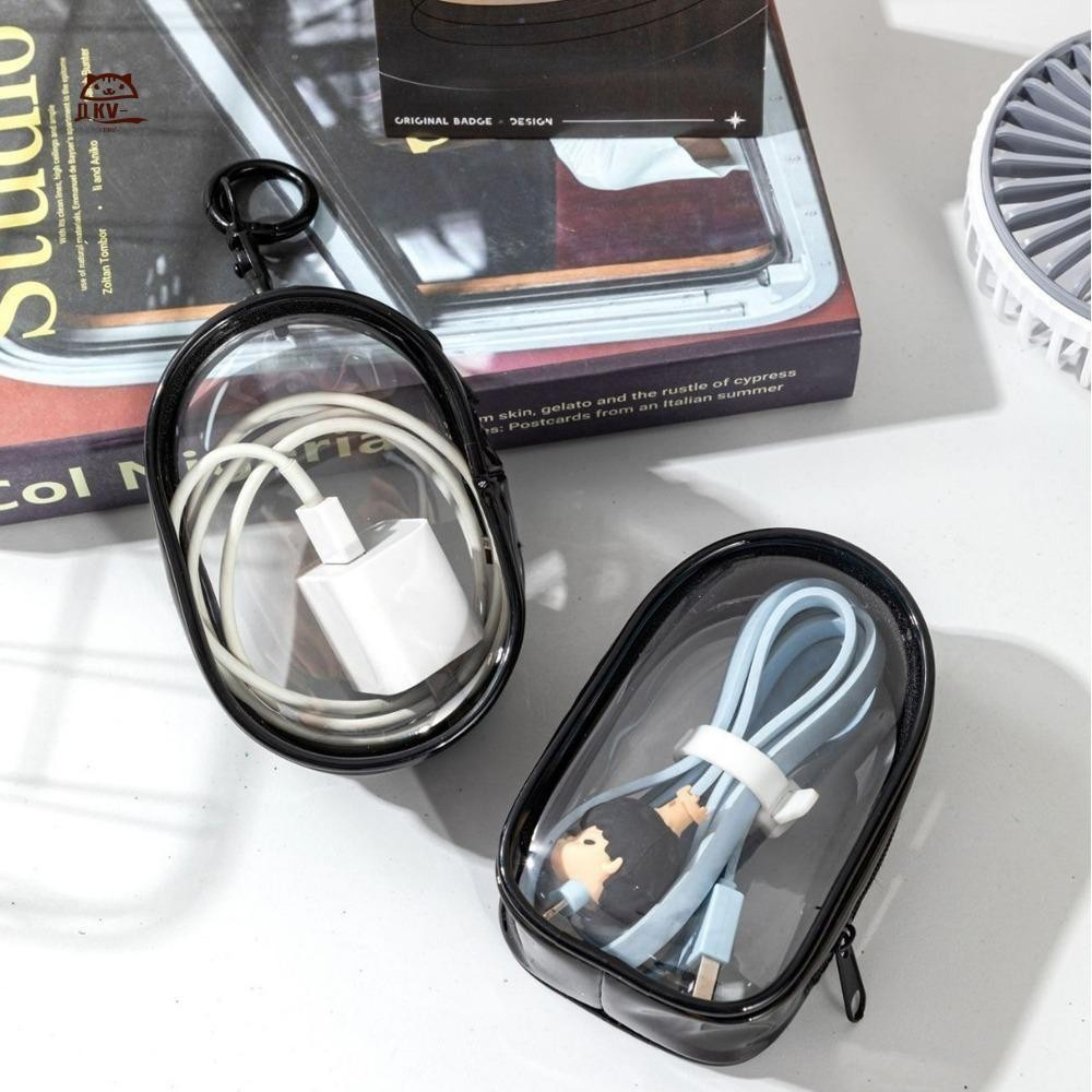 Túi sạc điện thoại di động Túi lưu trữ cáp dữ liệu trong suốt có móc khóa Mini PVC chống rơi