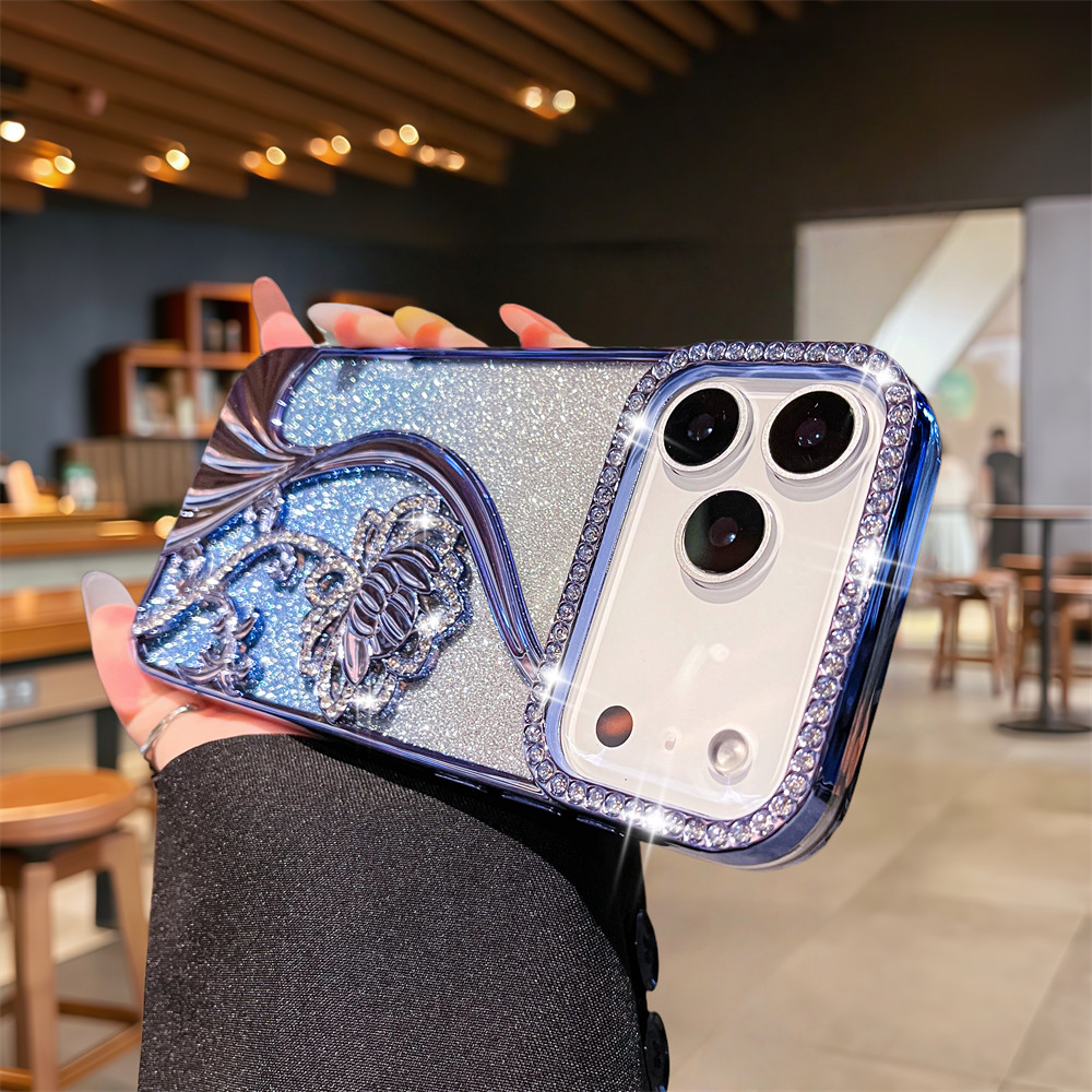 Flash Diamond Lotus TPU Ốp Lưng Điện Thoại iPhone 17 Pro Max Air 16 12 13 14 15 Pro Max 16 plus Ống Kính Bảo Vệ Camera Vỏ Chống Sốc TPU Vỏ Mềm Vỏ Bảo Vệ Điện Thoại
