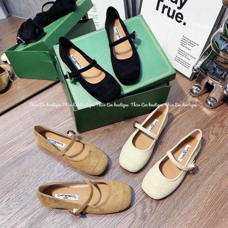 [Thảo Em - BB25] Giày búp bê nữ đế mềm da lộn phối mũi xinh cá tính thời trang [ Sẵn Hàng ]