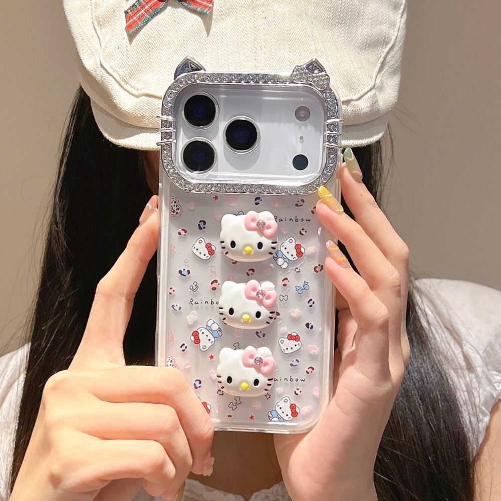 Ốp điện thoại 2 ni 1 3D Cat Frame cho iPhone 17 Pro Max 17 Air 16 15 14 13 Vỏ bảo vệ chống sốc